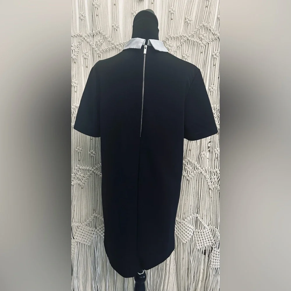 🩵🖤Black‎ Shirt Mini Dress with Light Blue Collar 🖤🩵